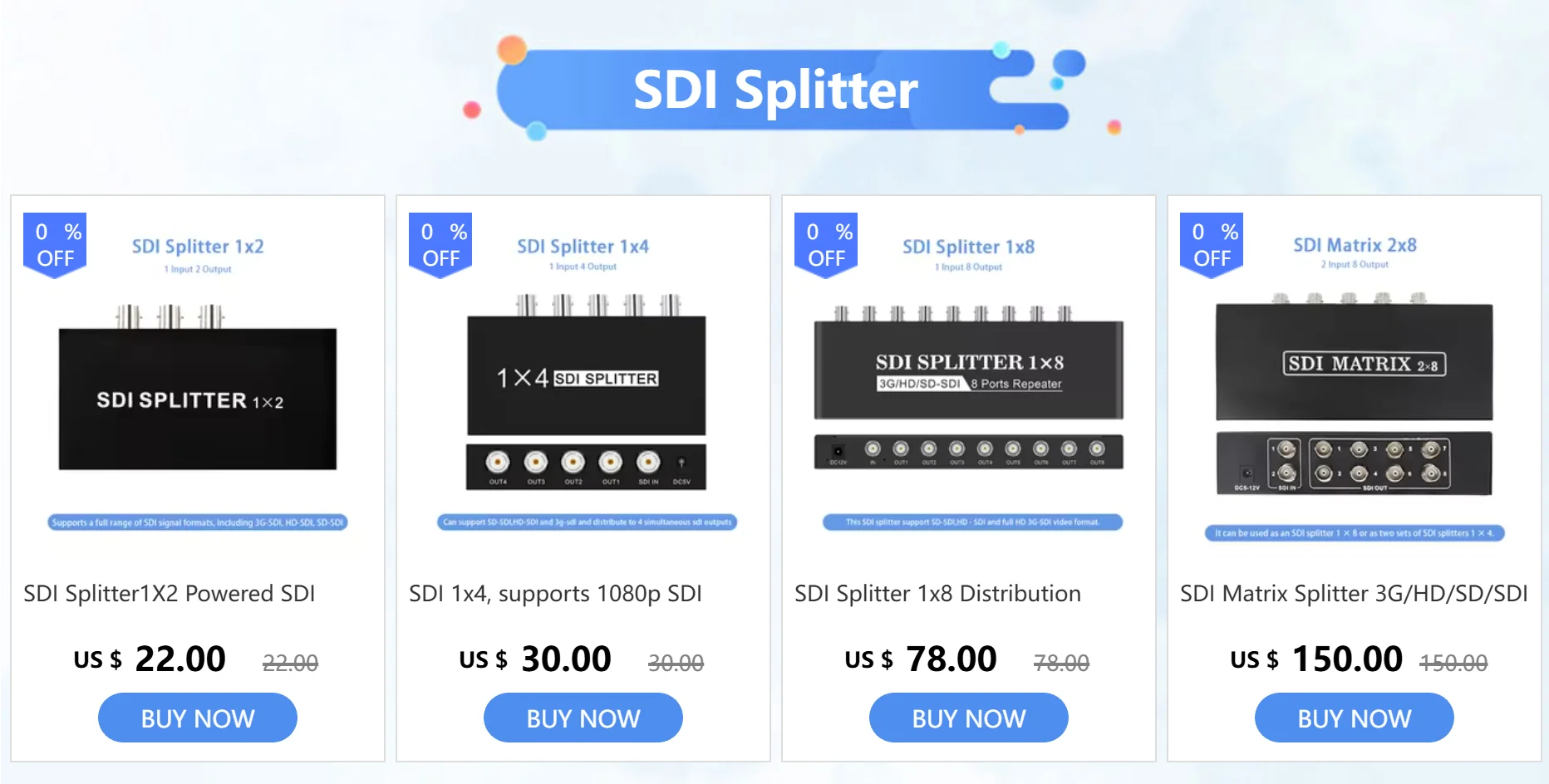 SDI Splitter1X2 Powered SDI Splitter Converter unterstützt 3G-SDI, HD-SDI, SD-SDI, 100M Full HD SDI (1 Eingang Port 2 Ausgang Ports) – Detail 1