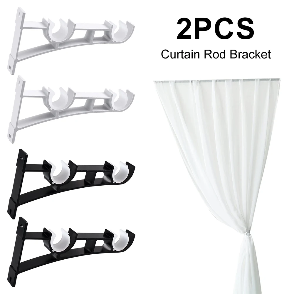2 Pack Double Curtain Rod Brackets Aluminum Alloy Curtain Rod Hooks Support Hanger for Drapery for Wall Hangers Support