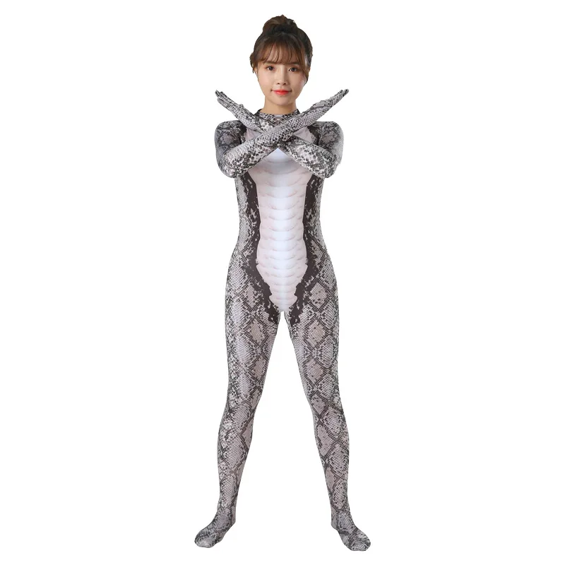 Damen Viper Skin Cosplay Kostüm 3D-gedrucktes Zenti Polyester Schlangenhaut Party Overall Halloween Kostüm für Mädchen Asiatische Größe – Detail 6