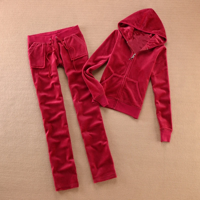 Velvet Tracksuit for Women 2025 Women's Hooded Jacket and Pants Suit Two Piece Set Women's Outfit 4