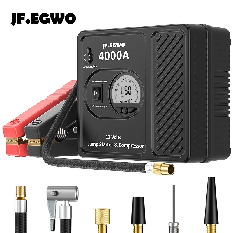 Jf.egwo 3000a Jump Starter With Air Compressor 24000mah 12v Car