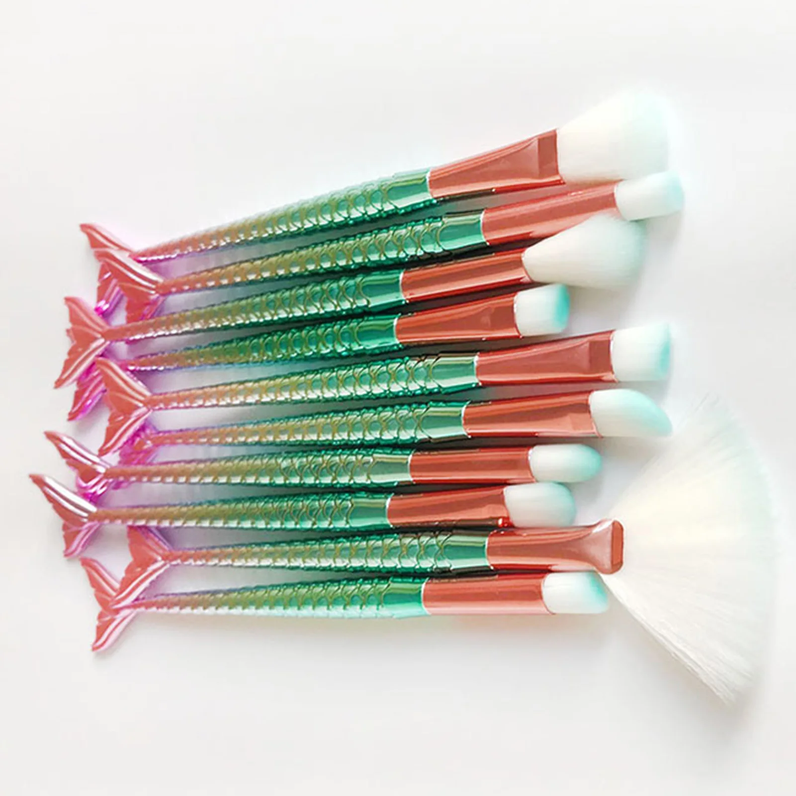 Professional Makeup Brush Set Mermaid Tail Design Loose Powder Blush Brushes for Smudge & Angled Eyeshadow 6