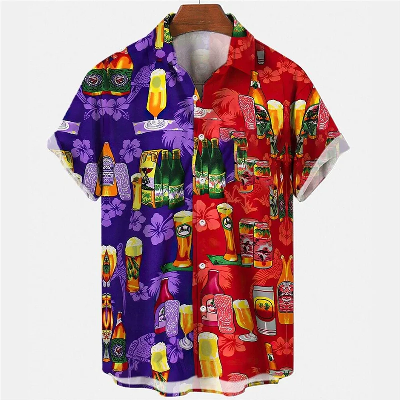 

Hawaiian Beach Harajuku Shirt For Men Fashion 3D Print Beer Short Sleeve Tees Summer Vacation Tops Lapel Aloha Shirts Clothing
