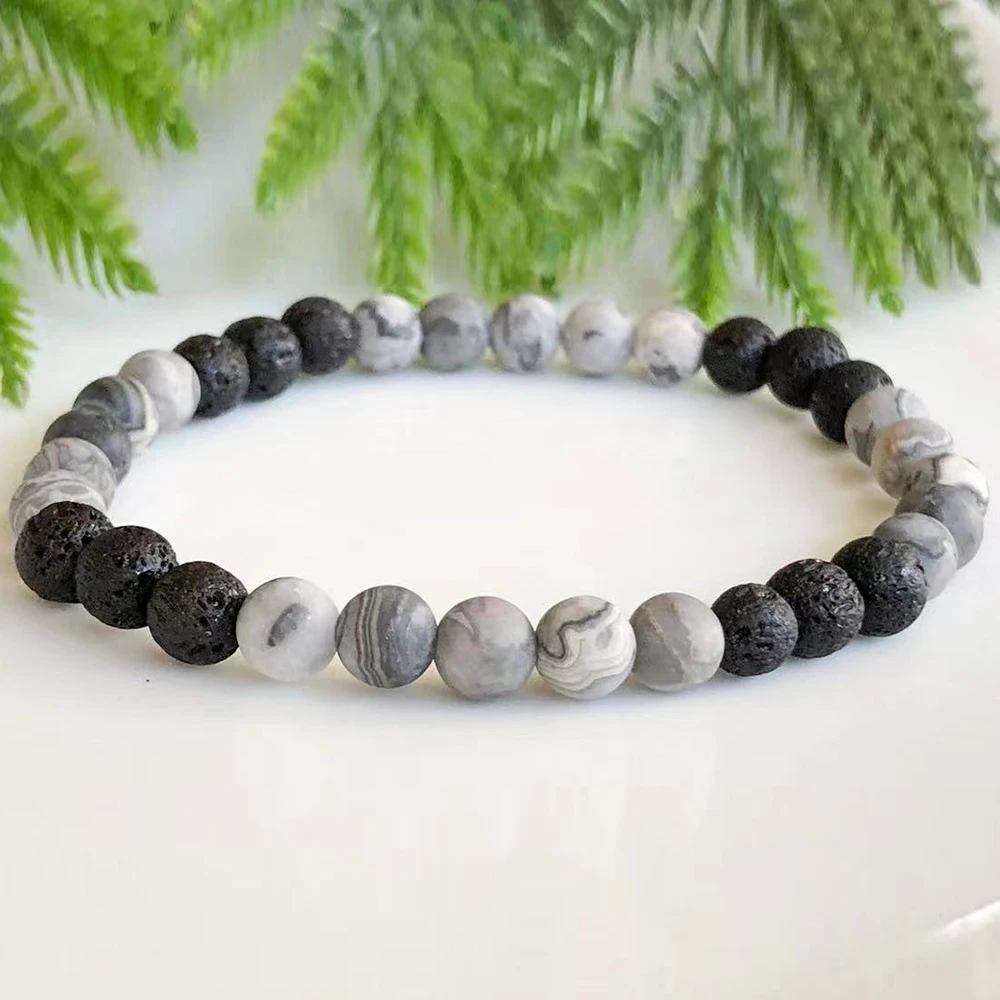 

MG1891 Natural 6 MM Map Jasper Mens Gemstone Energy Bracelet Root Chakra Yoga Mala Bracelet