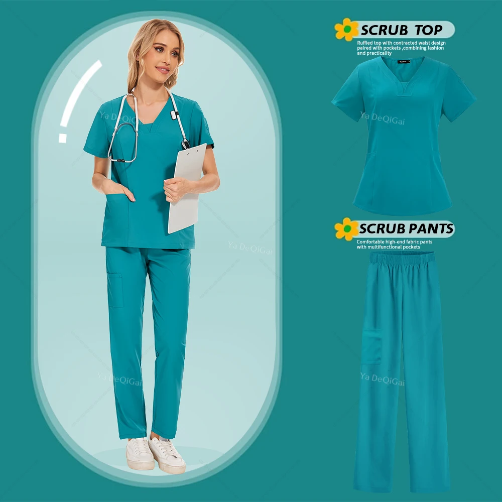 

Women Scrubs Sets Hospital Medical Uniforms Elastic Doctors Clothes Surgical Uniform Pockets Scrub Top Pants Nursing Accessories