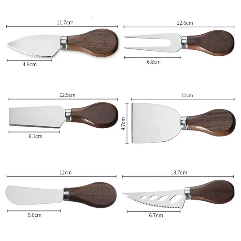 Steel Stainless Cheese Knife with Wooden Handle Cheese Knives Slicer Cutter Fork Spreader Knife for Charcuterie Boards