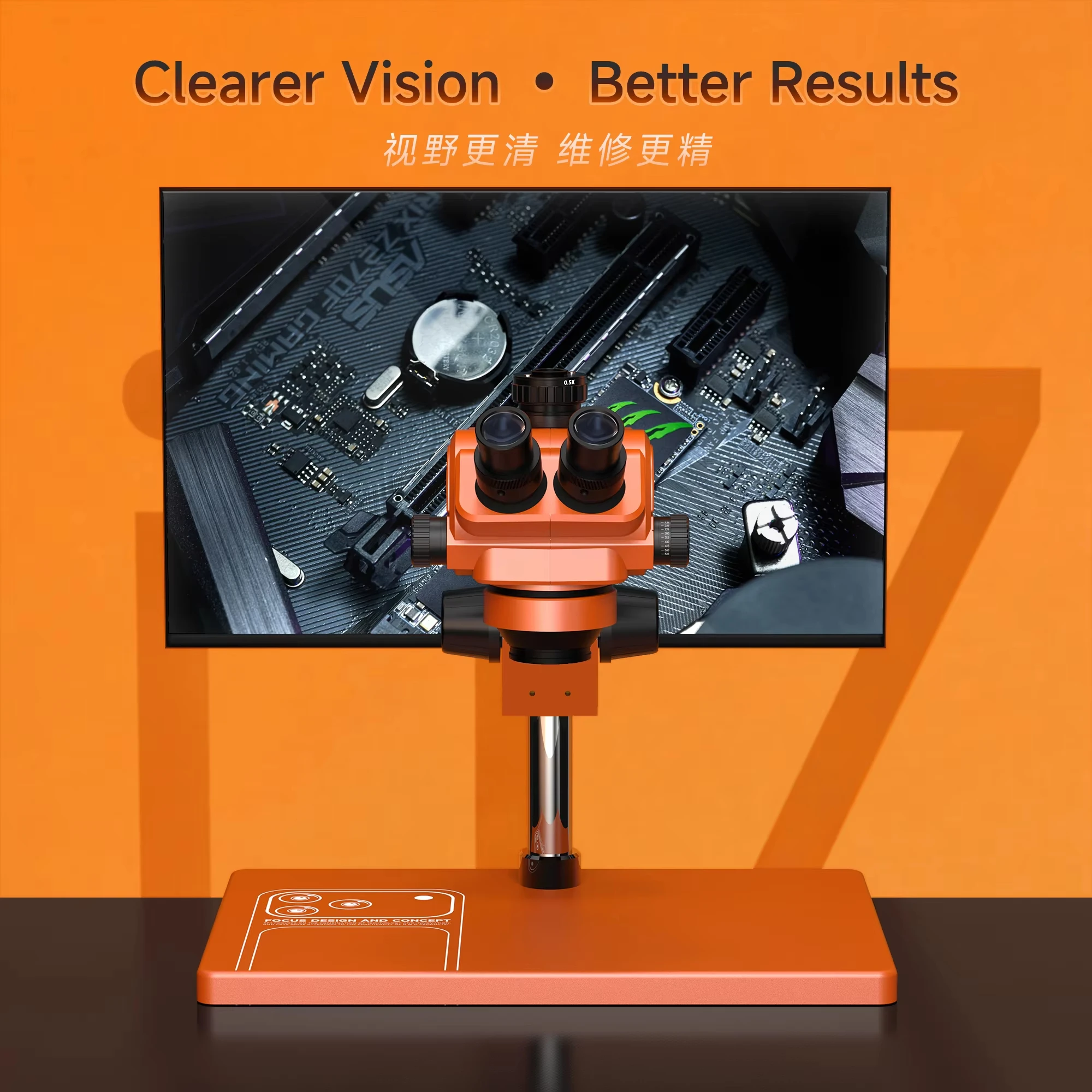 RF4 삼안 실체 현미경 7X-50X 연속 줌 대형 베이스 전문가용 i17 (휴대폰 납땜 PCB 수리 도구)