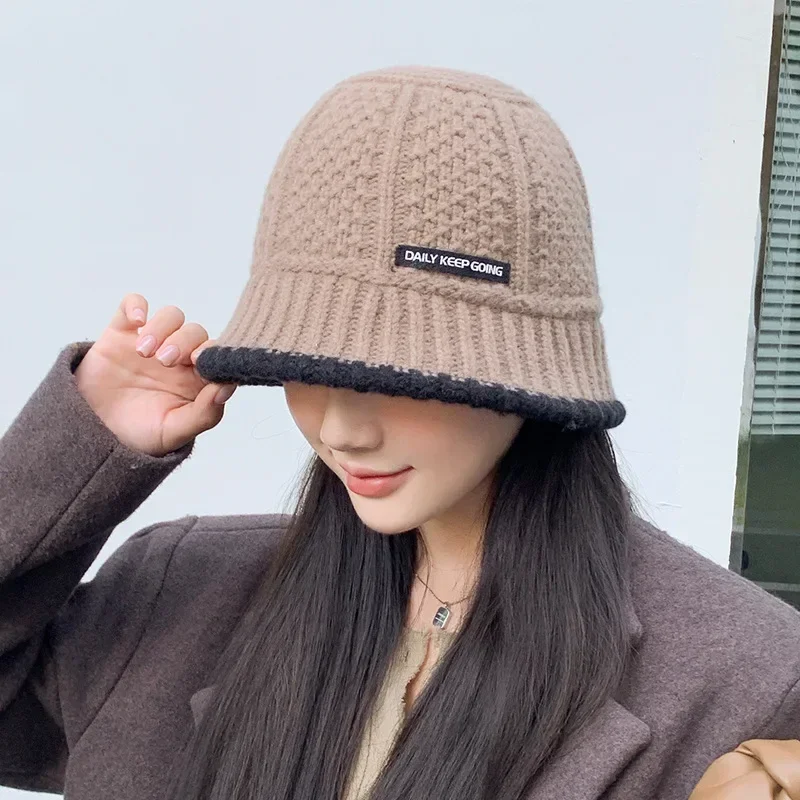 Women's Hat Winter Warm Knit Bucket Hat Warm Fisherman Hats Female Fashion Korean Beanie Lady Retro Black Panama Cap For Women women bucket hat women hat bucket hat