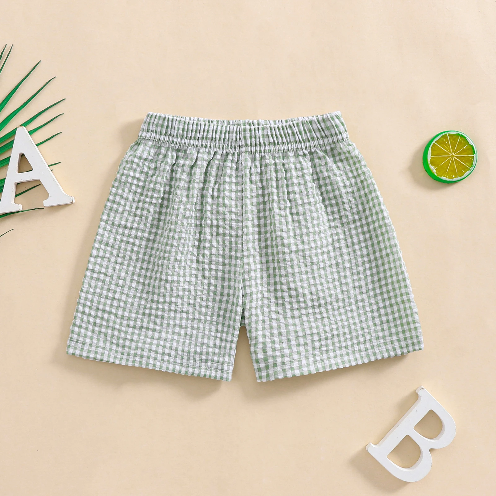 FOCUSNORM 0-4Y Little Kids Girls Boys Summer Shorts 5 Colors Plaid Print Casual Elastic Short Pants for Newborn
