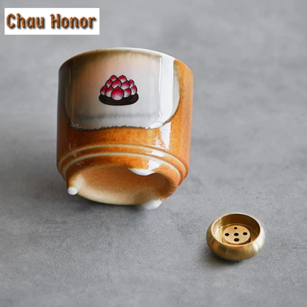 Retro Soda Glaze Ceramic Thread Fragrance Insertion Burner Creative Lotus Aromatherapy Furnace Zen Censer Burner Holder Ornament