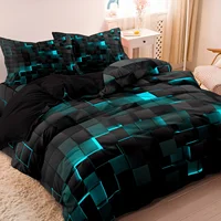 Ensemble de literie luxueux à motif géométrique à carreaux, 3 pièces, doux et confortable, comprenant 1 housse de couette et 2 taies d'oreiller 5