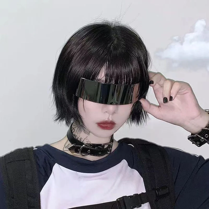 Y2K Future Warrior Rimless Sunglasses One Piece Lens Wrap Around Cyber Punk Futuristic Men Women Hip Hop Party Sun_voghion.com