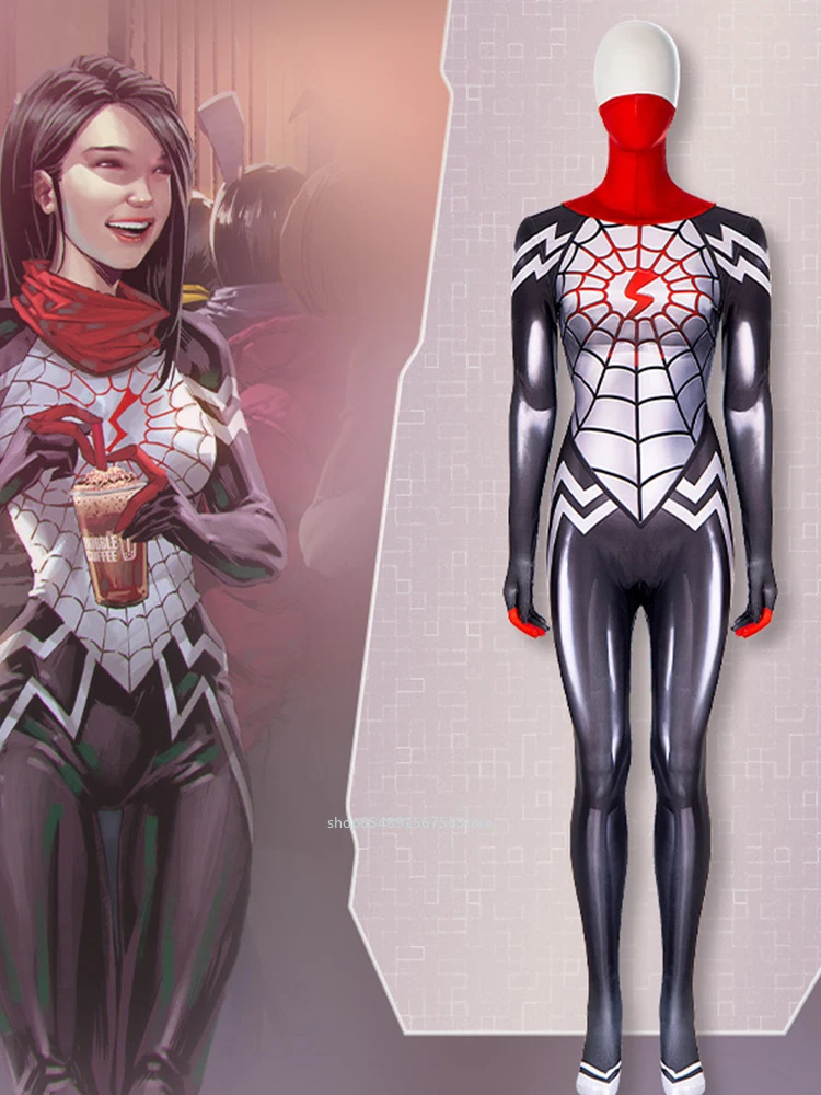 

Spiderman Silk Cindy Moon Cosplay Costume Silk Spider Man Sexy Zentai Bodysuit Halloween Costume Jumpsuit for Women Children
