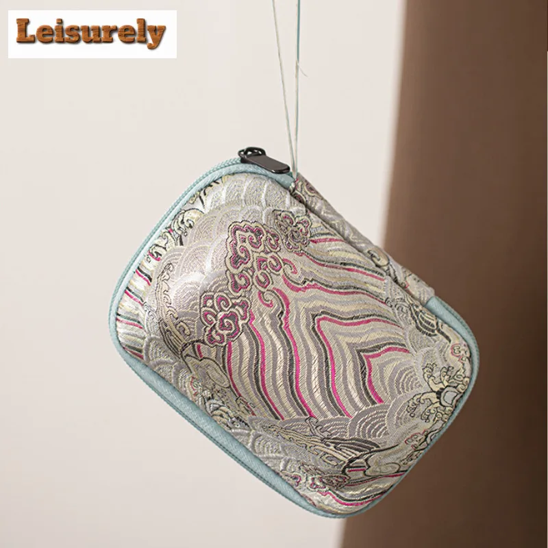 Ice Jade Porcelain Hand-painted Bamboo Lotus Travel Tea Set Kit Zen 1 Pot 3 Cups Tea Brewing Organizer Portable Picnic Handbag