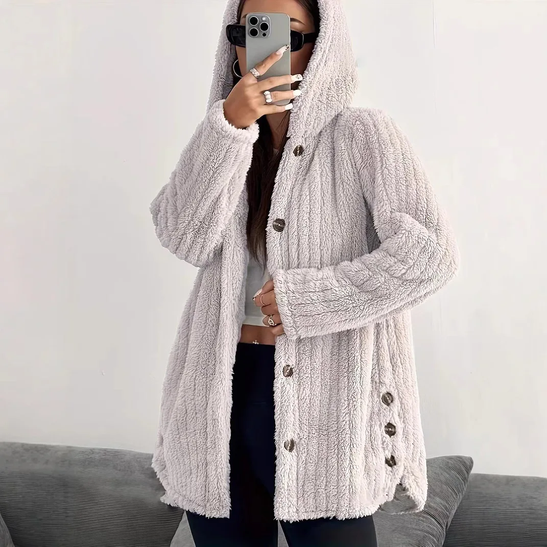 Women Autumn Winter Fleece Hoody Long Sleeve Cardigan Sweatshirt