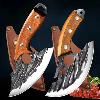 Coltello da cucina Coltello forgiato in acciaio inossidabile Mannaia per carne multifunzionale Coltello per disossare con apribottiglie Coltello tascabile con coperchio 1