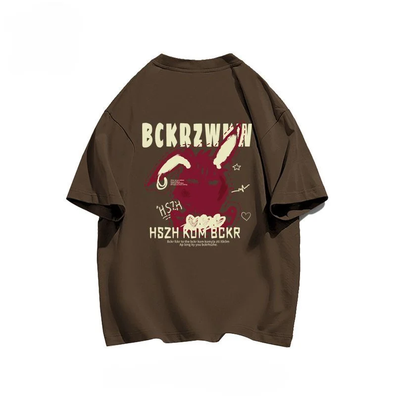 

American Style Pure Cotton High Street Style Rabbit Print T-shirt Short Sleeved Loose Fitting Men and Women Versatile Couple Top