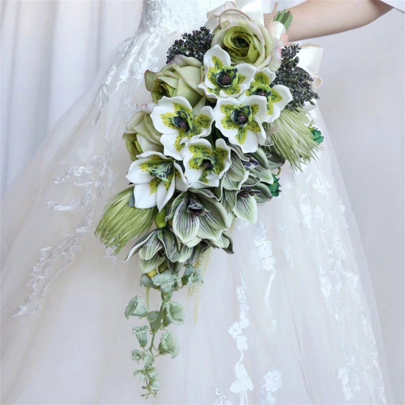 

Phalaenopsis Artificial Flower Bridal Bouquets for Bride Tossing Bouquet Rustic Wedding Ceremony Anniversary Deco