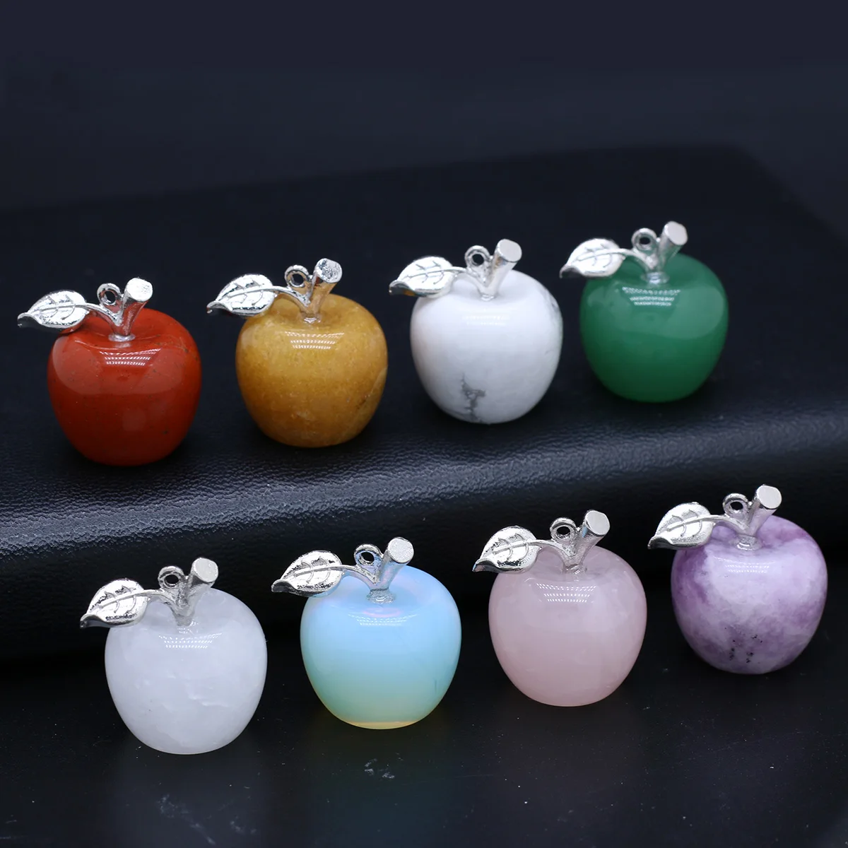 Apple Natural Stone Amethyst Agate Rose Quartz Artwork Healing Energy Fruit Sculpture Christmas Decorative Pendant Gift 3