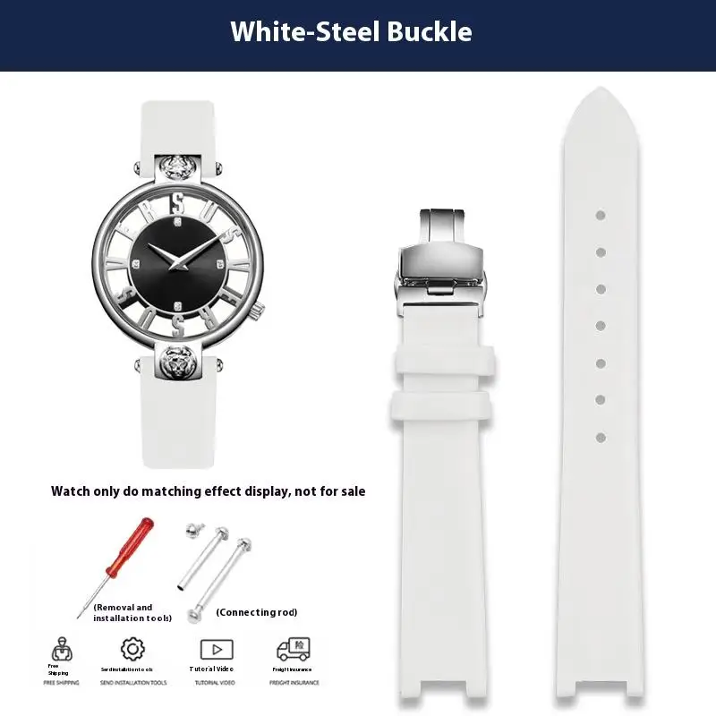 Women's Genuine Leather Cowhide Watchband with Notched 16mm Butterfly Buckle