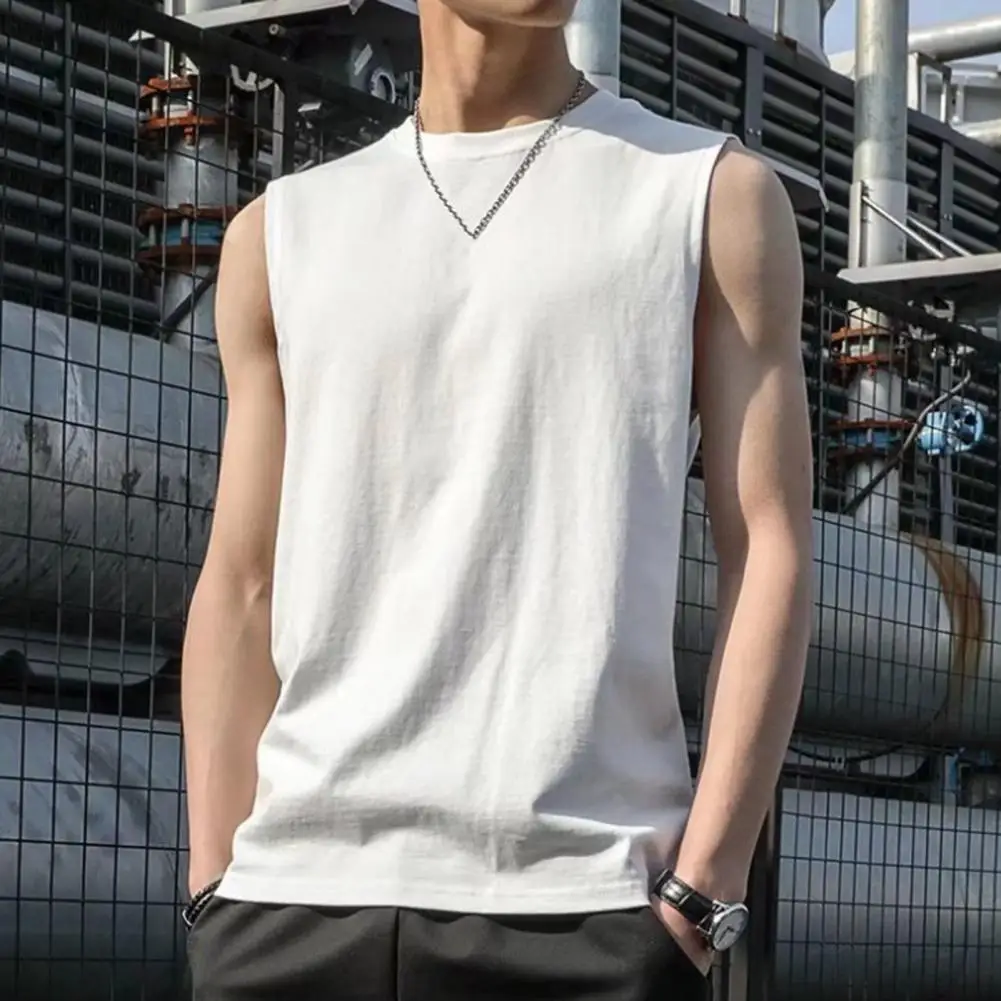 

Men T-shirt Loose Sleeveless Round Neck Pullover Tank Top Male Clothing