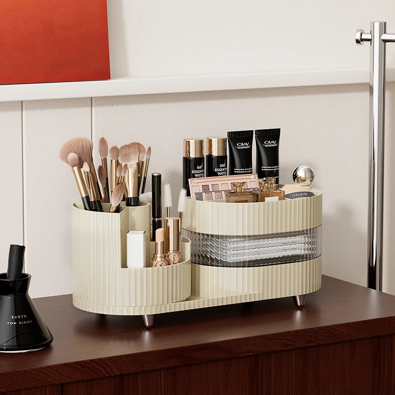 Makeup Storage Box Desktop Rotated Cosmetics Storage Box Large Capacity Makeup Brush Eyeshadow Lipstick Compartment Shelf