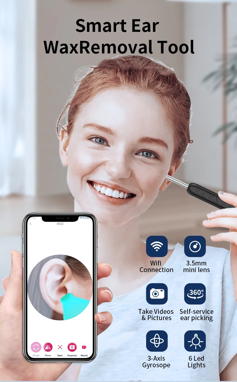 Description Picture 4 of itemWiFi Visual Ear Wax Cleaner with Camera Safe Earwax Removal Endoscope with Camera Luminous Otoscope Ear Cleaning Tools Ear Care