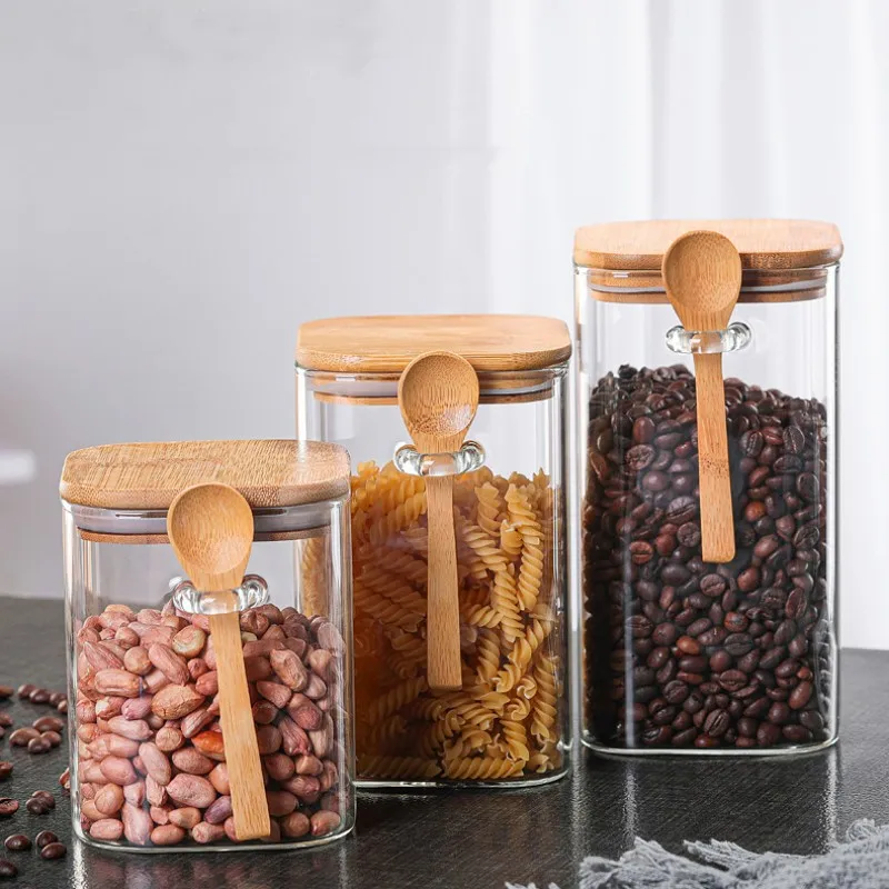Glass Food Storage Containers Wood Lids  Wood Lid Glass Canister Kitchen  Storage - Bottles,jars & Boxes - Aliexpress