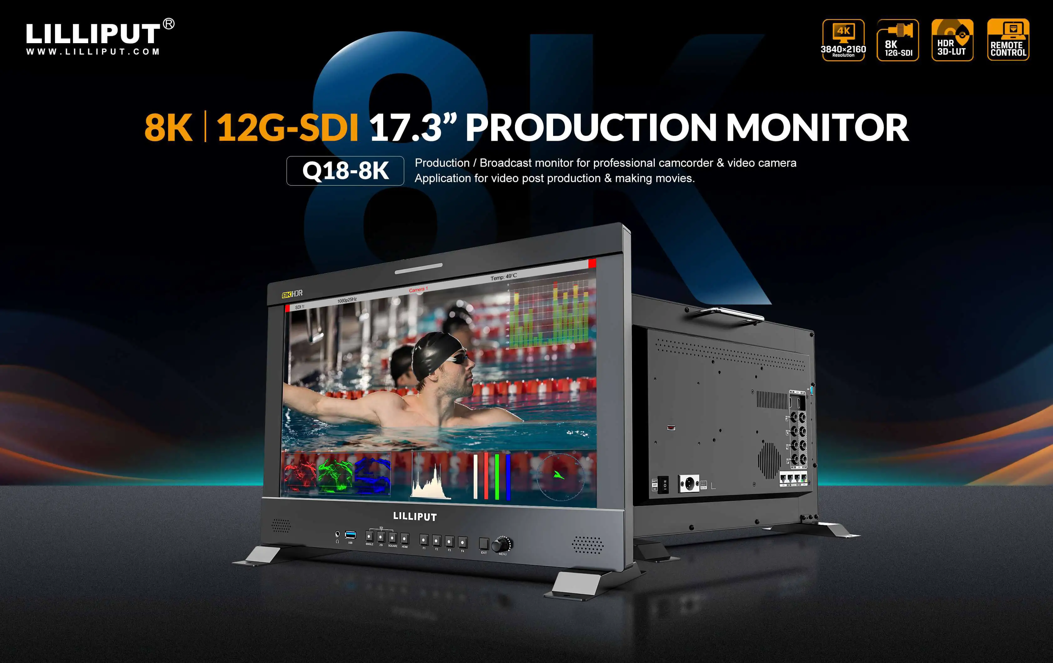 Q18-8K 17.3 inch 8K 12G-SDI 3840*2160 400nits studio production monitor Optional