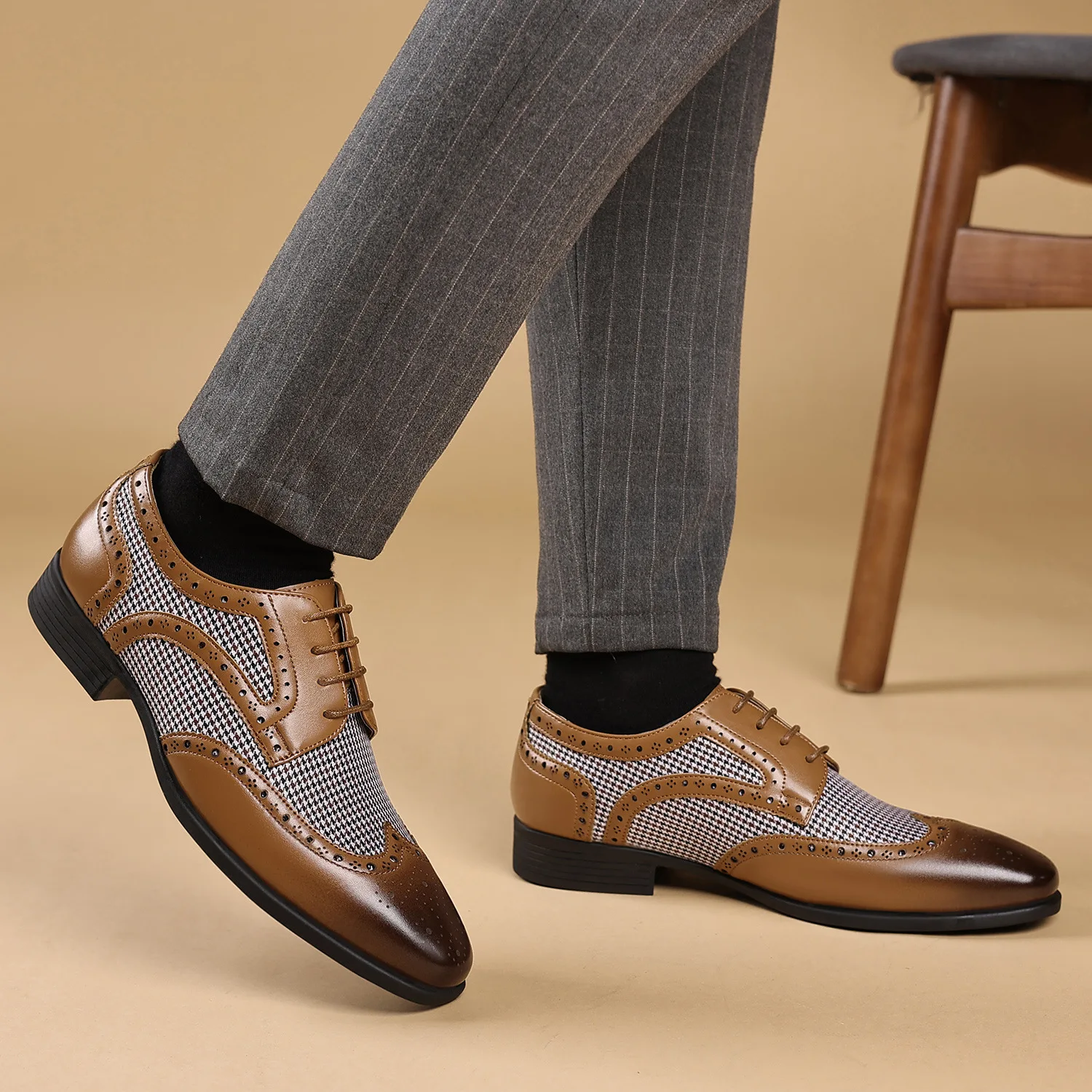 Handmade Oxfords Shoes for Men PU Leather Brogue Dress Shoes Men's Classic Business Formal Desinger Male Derby Shoe