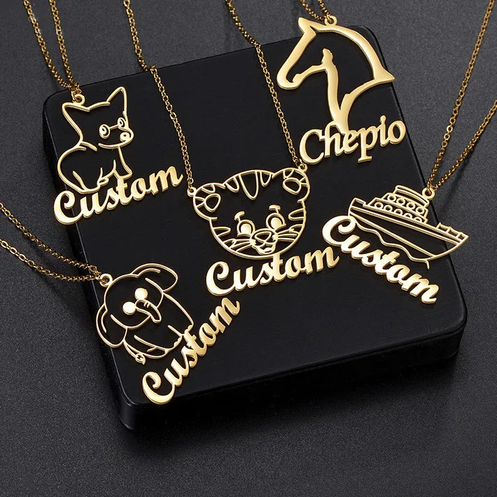 

Персонализированное именное ожерелье для женщин и девушек с собакой, слоником, животным из нержавеющей стали, ожерелье ручной работы, подарок на день матери
