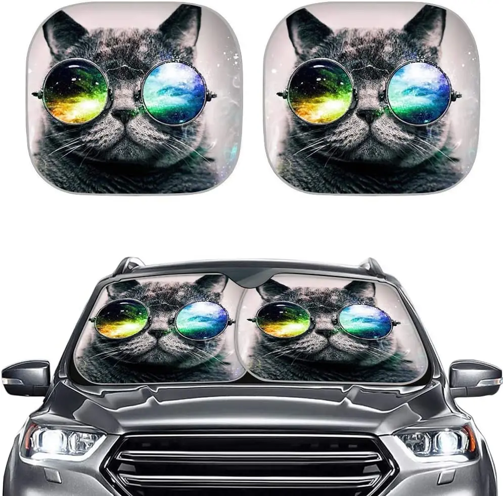 

Biyejit Sunglasses Cat Auto Windshield Sun Shade 2 Piece Foldable Car Front Window Sunshade for Most Sedan SUV Truck Sunshade Pr