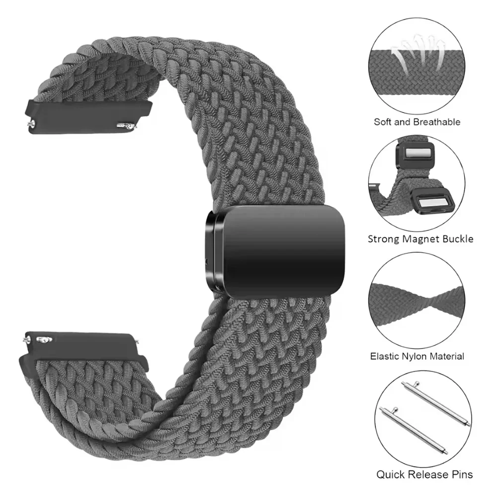 Magnetic Braided Nylon Watch Band, 20mm/22mm Strap