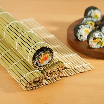 Square Sushi Roller Mat Natural Bamboo Sushi Mat Green Bamboo Sushi Rolling Mat Sushi Making Kit Sushi Maker Blind for Kitchen