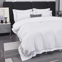 Juste de Luxe en Coton Doux 600TC Blanc Brcorporelle pour Hôtel, Drap pio, Taies d'Oreiller Chic, Broderie Grise/Or, Queen Super King 5