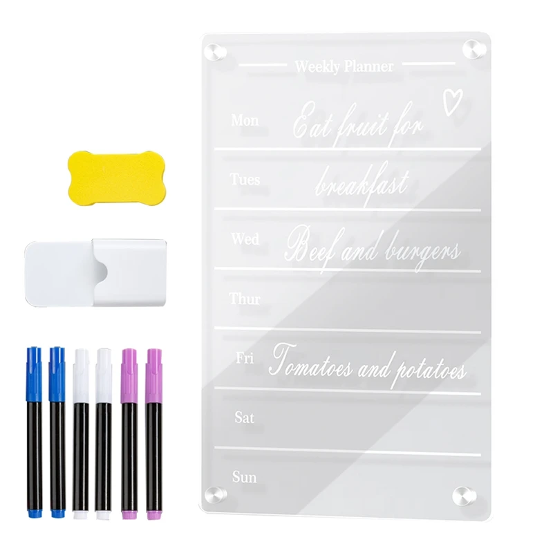 

Clear Acrylic Magnetic For Fridge 9X13in Weekly Board Dry Erase Fridge For Reusable Planner With Dry Erase Markers