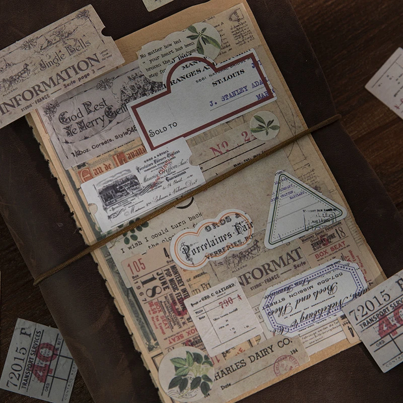 40Pcs/Bag Vintage Plants Handwritten Label Paper Sticker Package DIY Diary  Junk Journal Decoration Stickers Album Scrapbooking