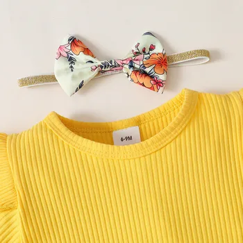 3pcs Newborn Baby Girls Clothes Sets Summer Short Sleeve Romper Bodysuit Top Floral Skirts 3 6 9 12 24 Months Headband Outfits 4