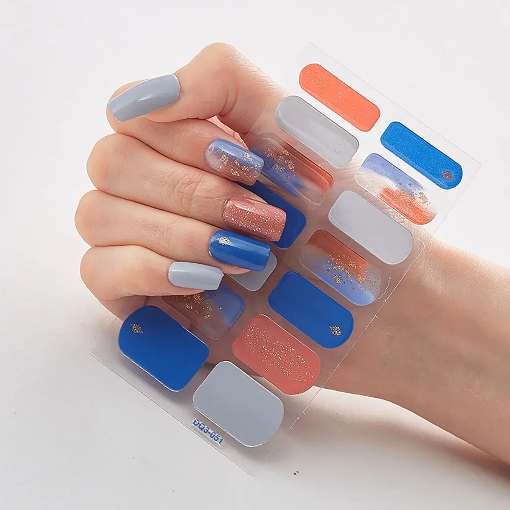 

14 Strips Semi Cured Gel Nail Stickers Gradient Colors French Nail Art Gel Full Nail Wraps Gel Nail Polish Strips