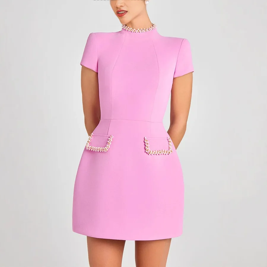 Women's Elegant Tweed A-Line Dress Solid Slim Fit Y2k Short Sleeve Dress  Retro O-Neck Patchwork Luxury Evening Dress - AliExpress