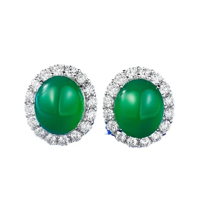 

Spring Qiaoer Vintage 925 Sterling Silver Oval 10*12MM Green Jade Gemstone Fine Drop Earrings for Women Wedding Party Jewelry