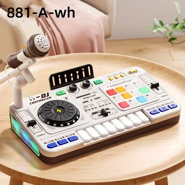 Multifunctional Simulation DJ Mixer Controller with Microphone, Bluetooth Electric DJ Player Music Entertainment Toy for Kids 3