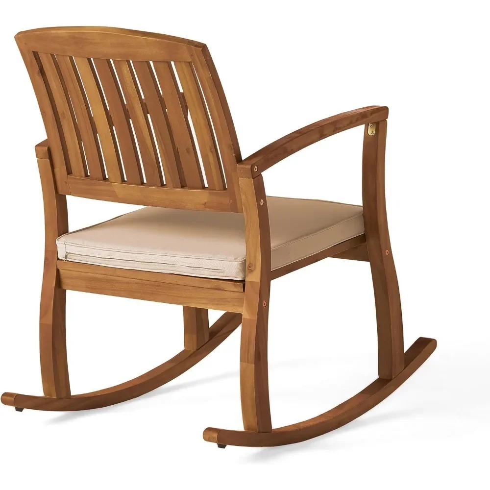 2-Pcs Set Acacia Rocking Chairs with Cushions Teak Finish portable camping chair
