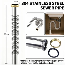 Rust - Resistant 304 Stainless Steel Flexible Drain Pipe - Anti - Odor & Anti - Clog Universal Sink Hose for Easy Installation in Kitchens & Bathrooms (Stainless Steel pipe)