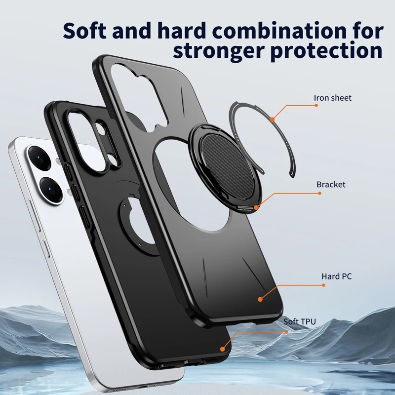 Redmi Turbo 5 Shockproof Magnetic Case with Rotating Ring Bracket, ELVEV