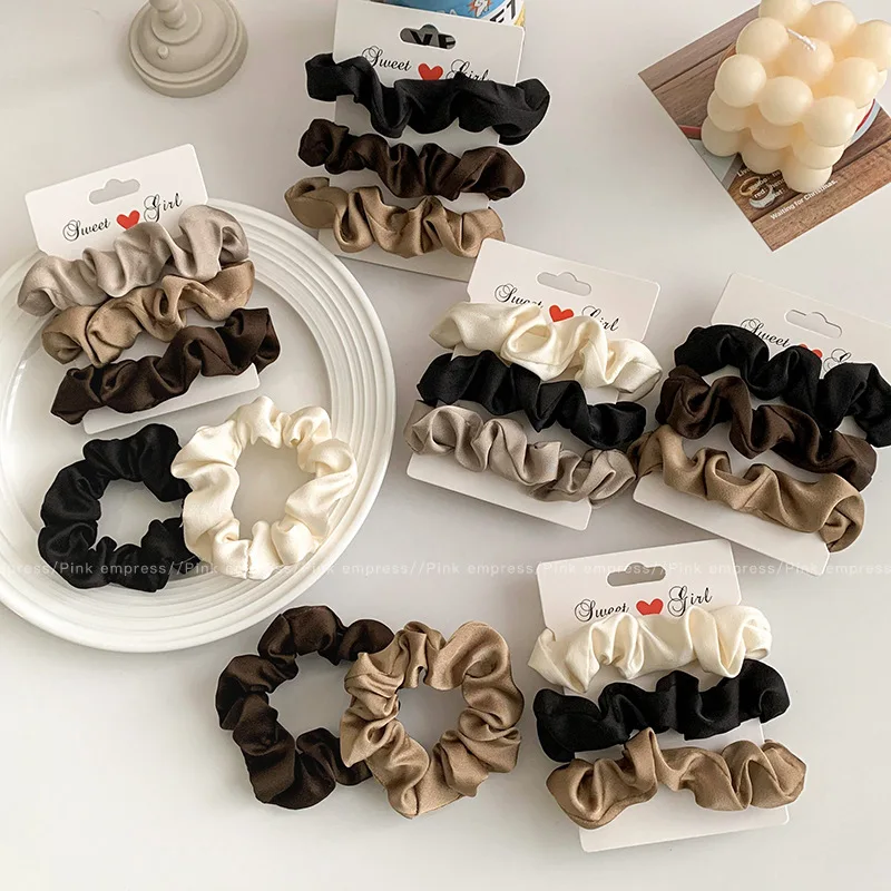 Elegant Solid Color Satin Pleated Scrunchies - Elastic Hair Ties for Women (3/4/5 Pack) Wholesale Accessories