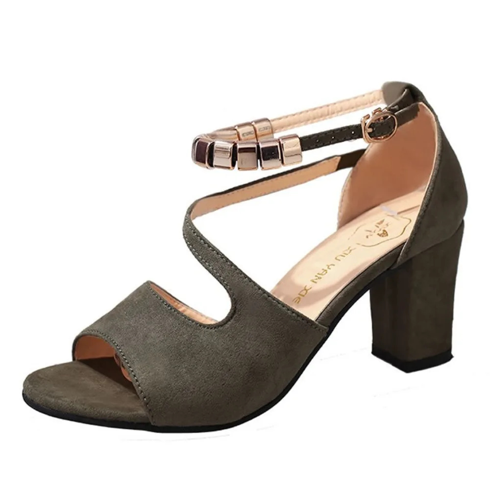 

li Spring Summer Sexy Fish Mouth Hollow Roman Sandals Thick With Word With Beaded High Heels Female Summer Sexy Female Sandals