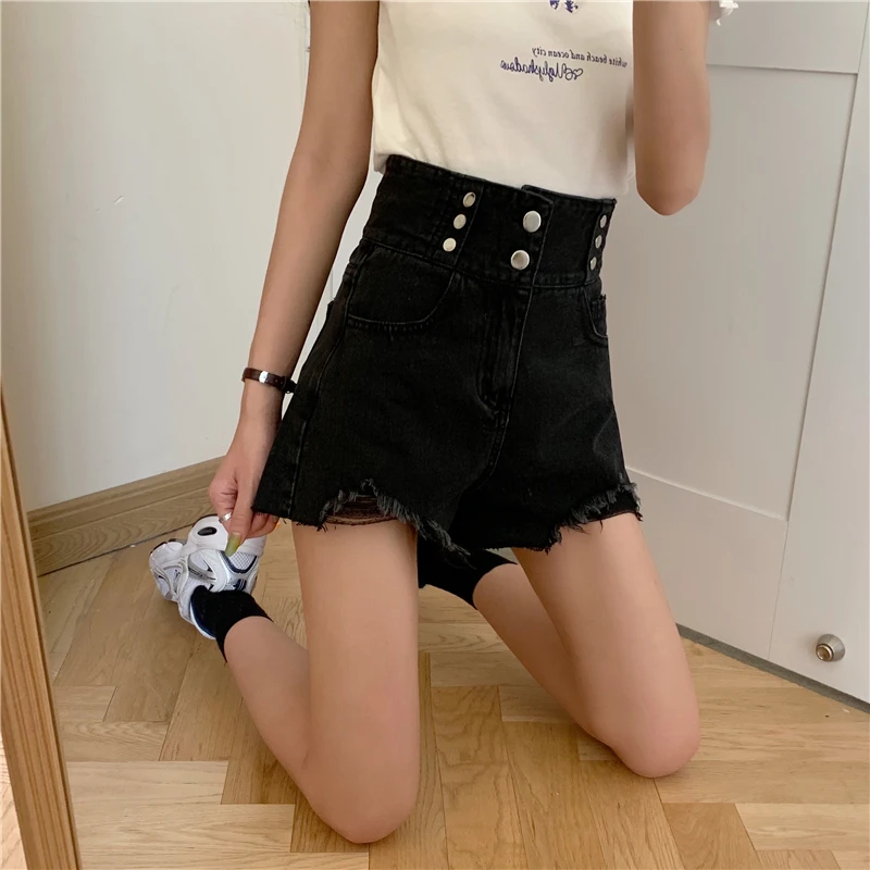 bape shorts Fashion Denim Shorts Female Summer High Waist A-line 2021 New Retro Hole Design Sense Tide Women's Shorts Wide-leg Pants cargo shorts