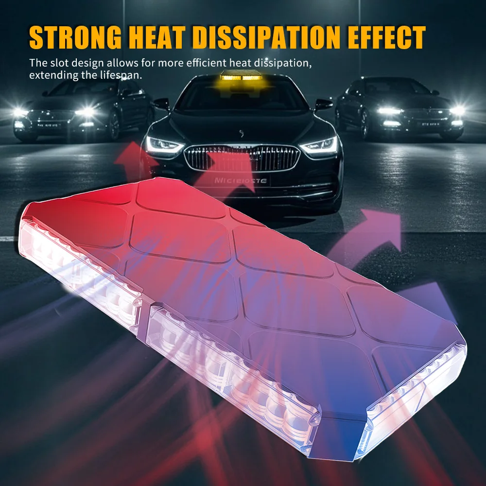 48LED Car Led Strobe Light Roof Top Flash Emergency Warning Lights 12-24V 4 Side Auto Stroboscopes with Magnet for SUV Vehicle