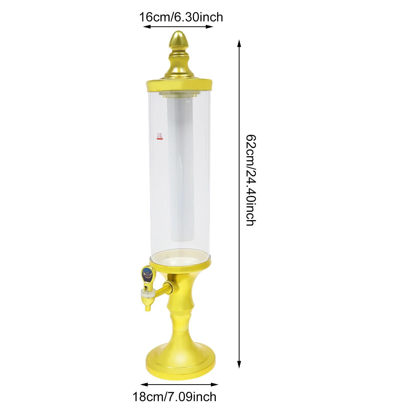 Drink Tower Dispenser with Ice Tube and LED Light - 3.2 Qt./3 L, Margarita Mimosa Tower Drink Dispenser with Tap, Freeze Tube Keep Beverages Cold